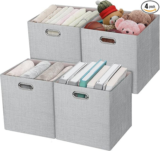 Posprica 11 Inch Cube Storage Bins for Organization, Fabric Storage Cubes Closet Storage Bins for Cube Organizer, Thick and Heavy Duty Storage Baskets for Shelves, 4pcs, Sliver Grey