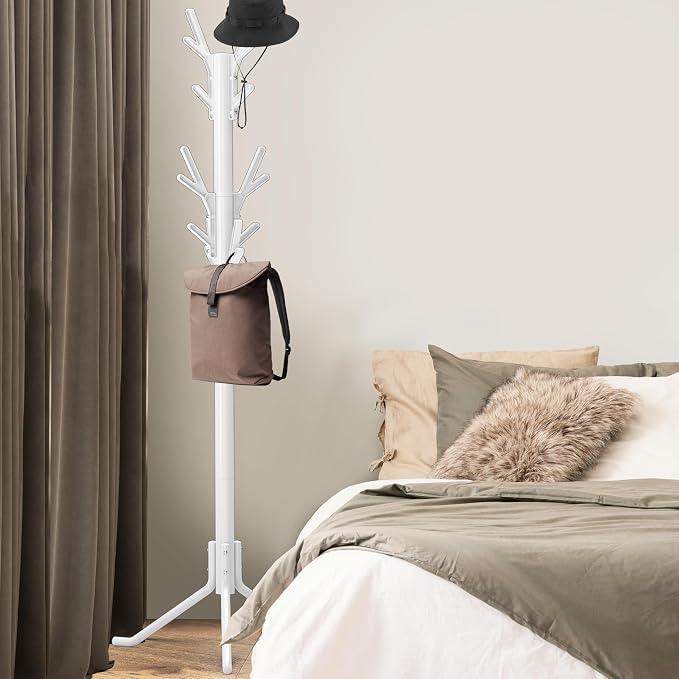 Simple Houseware Standing Coat/Hat Hanger Tree Shaped Rack, 18 Hooks, White | For Entryway, Bedroom, and Hallway