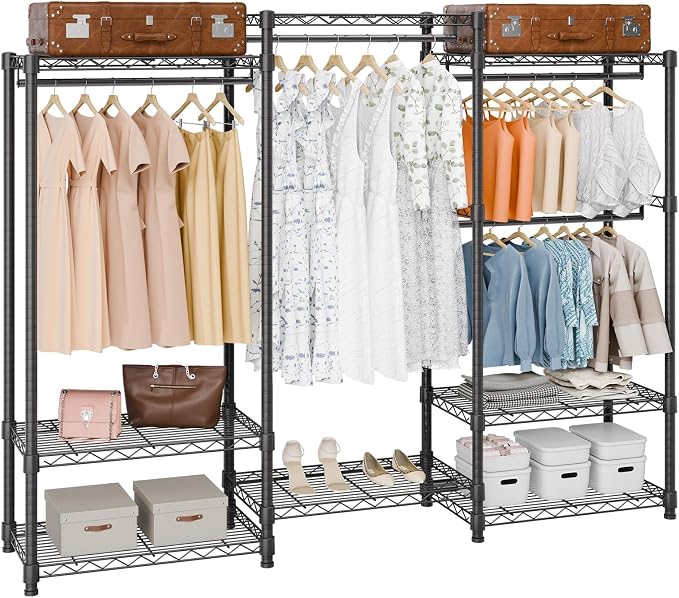 VEVOR Clothing Garment Rack, Heavy Duty Closet Wardrobe, Adjustable Tiers Clothes Racks with Steel Frame, for Bedroom, Clothing Store, Hallway