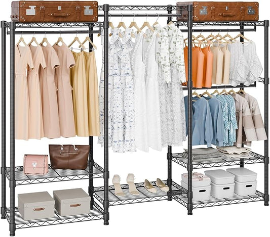 VEVOR Clothing Garment Rack, Heavy Duty Closet Wardrobe, Adjustable Tiers Clothes Racks with Steel Frame, for Bedroom, Clothing Store, Hallway