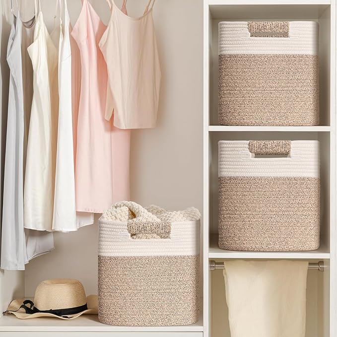 11 Inch Storage Cubes, 6 Pack Cube Storage Bins for Organizing, Cotton Rope Woven Baskets for Shelves, Bathroom, Kids Room, Closets, Baby Nursery