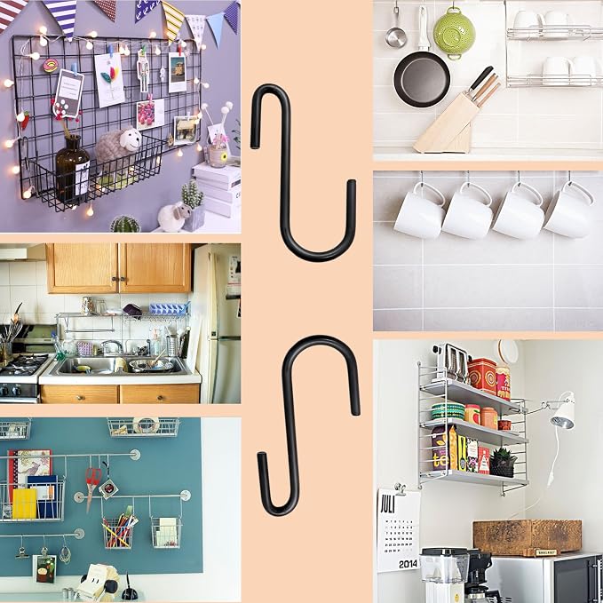 ESFUN 30 Pack Heavy Duty S Hooks 4 inch Black S Shaped Hooks Hanging Hangers Pan Pot Holder Rack Hooks for Kitchenware Spoons Pans Pots Utensils Clothes Bags Towels Plants