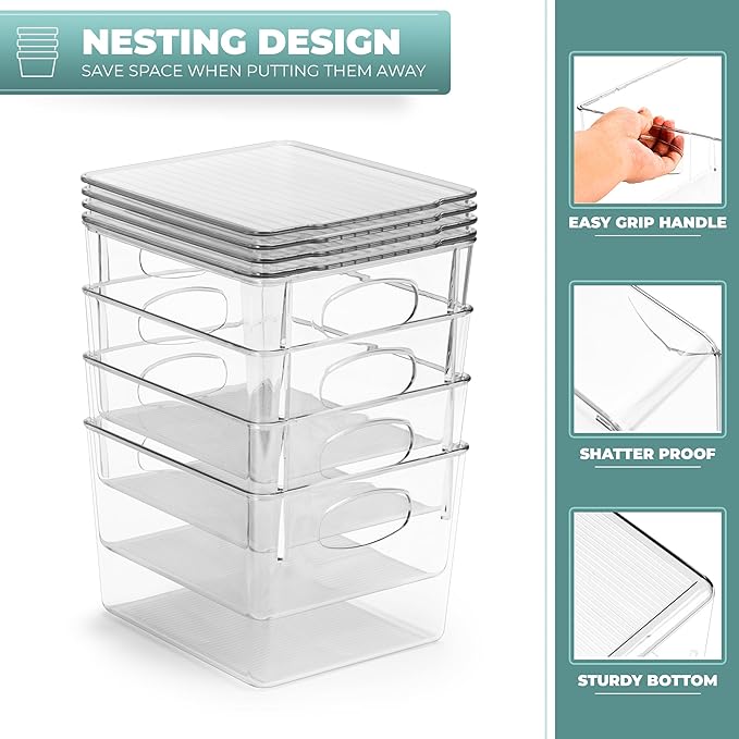 Sorbus Small Clear Plastic Storage Bins With Lids - Stackable Organizers for Toys, Clothes, Medicine, Makeup, Closet, Art Supply, Bathroom, Shoes (8 Pack)