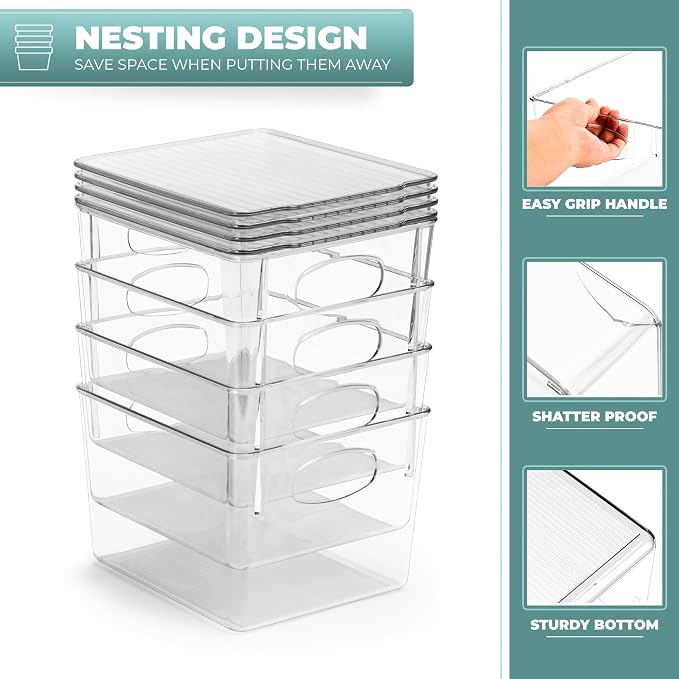 Sorbus Small Clear Plastic Storage Bins With Lids - Stackable Organizer For Toys, Clothes, Medicine, Makeup, Closet, Art Supplies, Bathroom, Shoes (4 Pack)