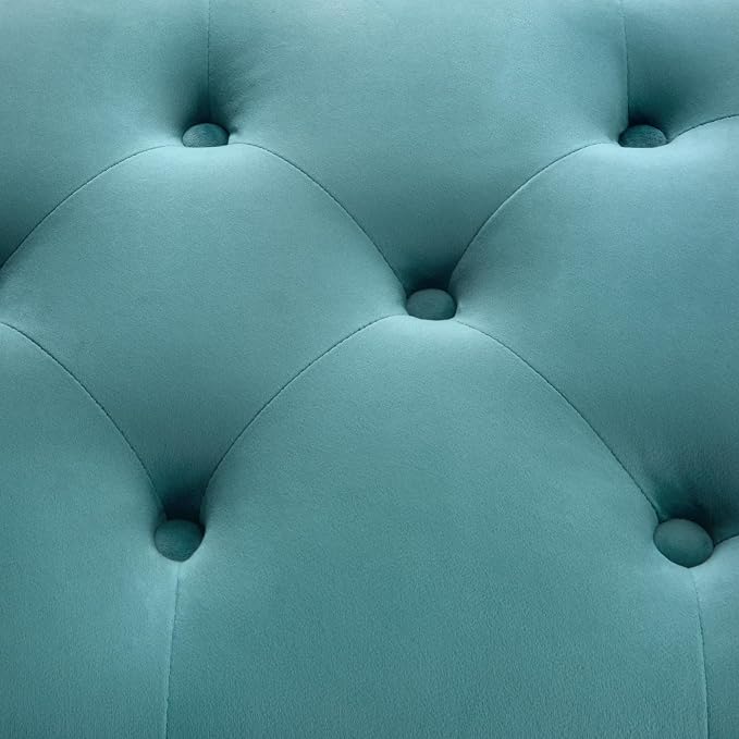 Zihanhome Velvet Storage Ottoman Bench, Button Tufted Ottoman with Hidden Storage, Upholstered Foot Rest Stool with Solid Wood Legs for Living Room, Bedroom, Entryway & Small Spaces (Mint Blue)