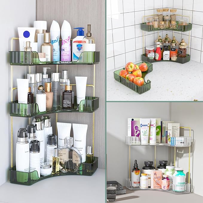 Webetop Corner Bathroom Organizer 3 Tier Makeup Countertop Shelf for Vanity | Compact Corner Design, Daily Item Storage, Easy Reach Access, Modern Appearance, Versatile Home Organization