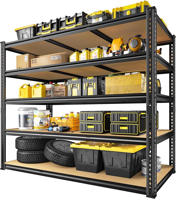 48" W Garage Shelving Heavy Duty 3080LBS Garage Storage Shelving, 5 Tier Adjustable Metal Shelving Unit Utility Rack Shelf for Warehouse, Pantry, Closet, Kitchen 72" H x 48" W x 24" D, Black,2PCS
