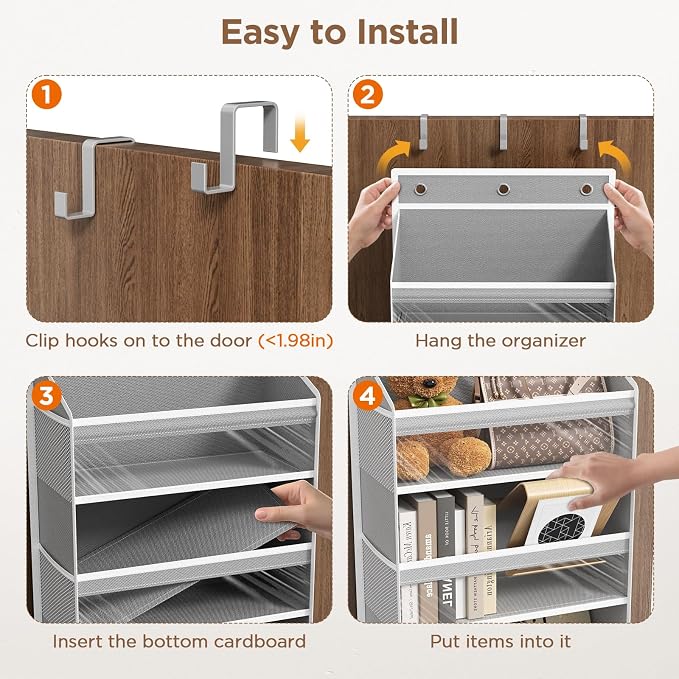 Mefirt Over The Door Organizer, 8 Shelf Door Hanging Organizers with 8 Large Capacity Pockets, Back of Door Organizer Storage Hanging Shelves for Closet Bathroom Bedroom Nursery