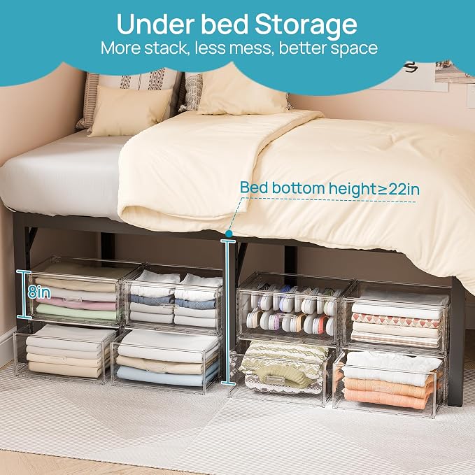 Vtopmart 6 Pack Large Clear Stackable Storage Drawers 23QT | Easily Assemble Plastic Closet Storage Bins, Dust-Proof UnderBed Organizer for Clothing, Sweater Organization