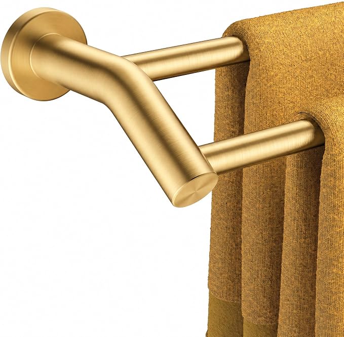 FORIOUS Double Towel Bar 24", Bathroom Towel Holder Rod Wall Mounted Gold | Heavy Duty Towel Racks for Bathroom Bedroom, Space Saving, Rustproof, Stainless Steel Towel Holder, Total Length 26 Inch