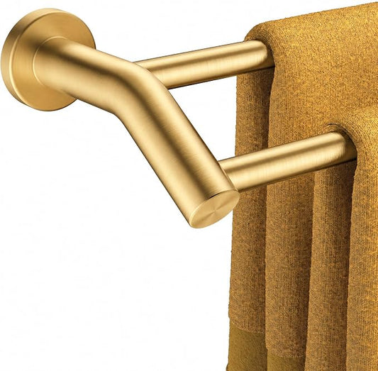 FORIOUS Double Towel Bar 24", Bathroom Towel Holder Rod Wall Mounted Gold | Heavy Duty Towel Racks for Bathroom Bedroom, Space Saving, Rustproof, Stainless Steel Towel Holder, Total Length 26 Inch