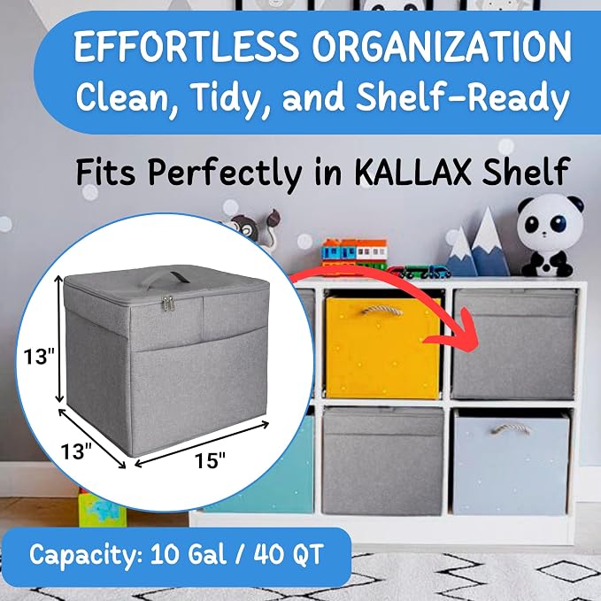 XL Toy Storage Organizer with Play Mat - Storage Bag/Box for Kids, Boys, Girls, Nursery, Playroom - Basket for Building Bricks/Blocks - Collapsible Fabric Cube Bin, 13"x13"x15"