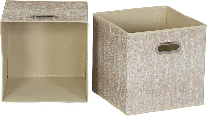 Household Essentials 6 Pack Fabric Storage Bins with Handle, Tan Mix