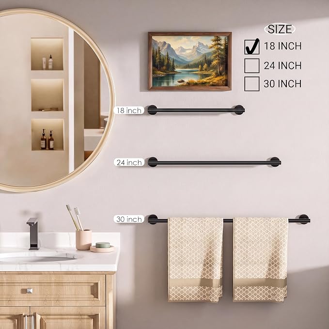 FORIOUS Bathroom Accessories, 4-Piece Bathroom Hardware Set - 18" Towel Bar | Chrome | Towel Hooks, Towel Racks for Bathroom, Toilet Paper Holder Wall Mounted & Towel Ring | SUS304 Stainless Steel