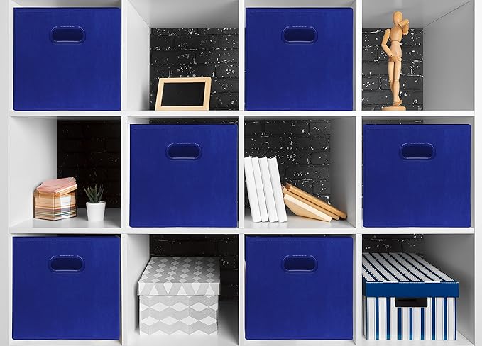 Simple Houseware 11-Inch Foldable Cube Storage Bins with Handles, Dark Blue | 6-Pack Lightweight & Durable Structure Fabric Cubes Organizer for Closet or Shelves