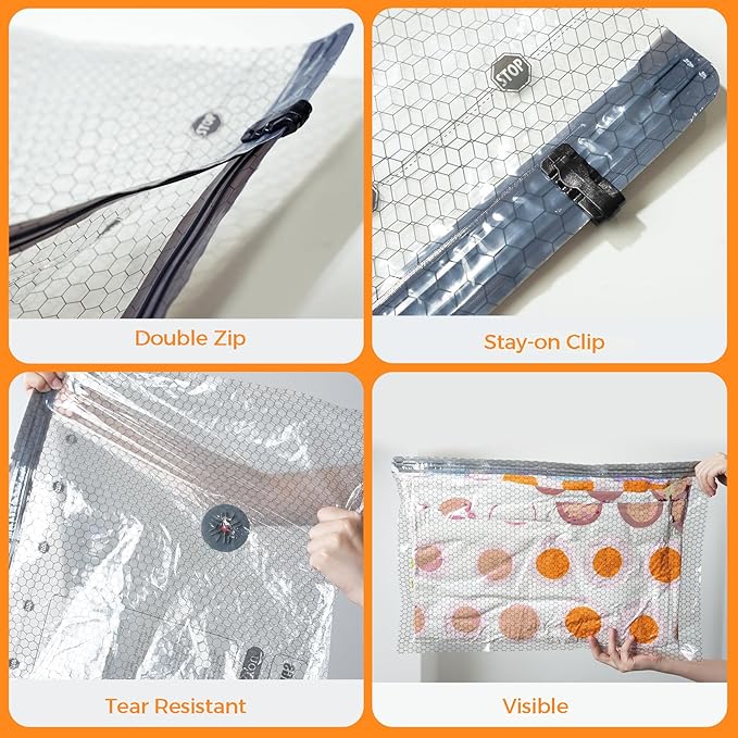 15 Pack Travel Vacuum Seal Bags for Clothing with Cordless Electric Pump, Space Saver Vacuum Storage Bag for Clothes, Carry-on Compression Packing Bag for Luggage Suitcase, Cruise Vacation Essentials