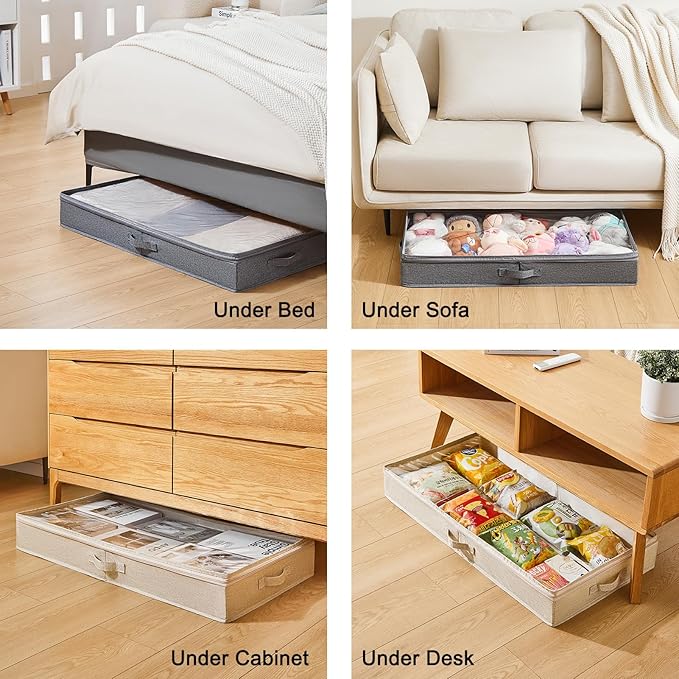 Berdeng 3 Pack Under Bed Storage Containers, Low Profile Underbed Shoes and Clothes Storage Organizer with Sturdy Sidewalls/Bottom, Large Dorm Storage Bins,33 * 17 * 4.5 inches,45L