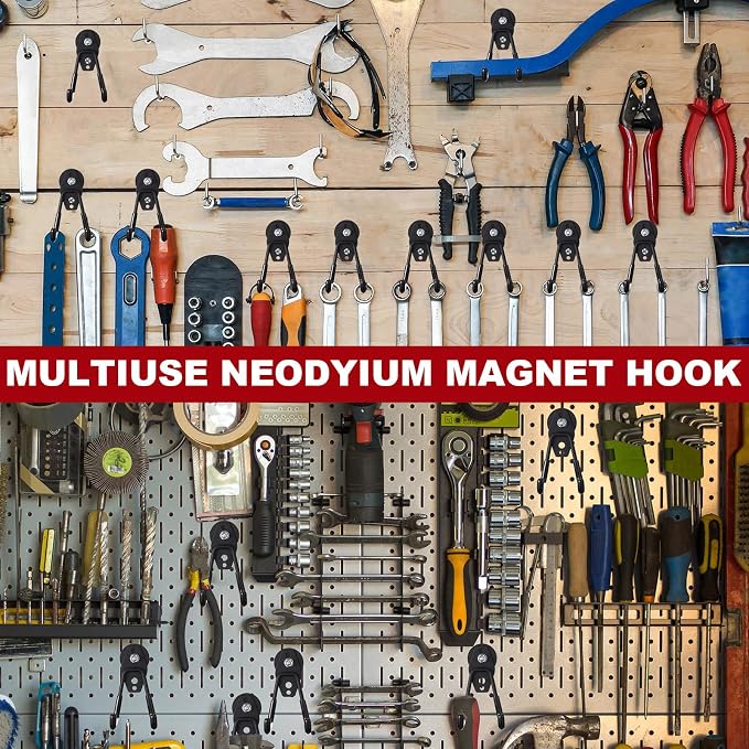 Landhoow 18 Pcs Large Magnetic Hooks Heavy Duty Garage Magnet Hooks Strong Storage Utility Magnetic Hangers with Anti Slip Rubber Coating for Indoor and Outdoor Hanging (Black)