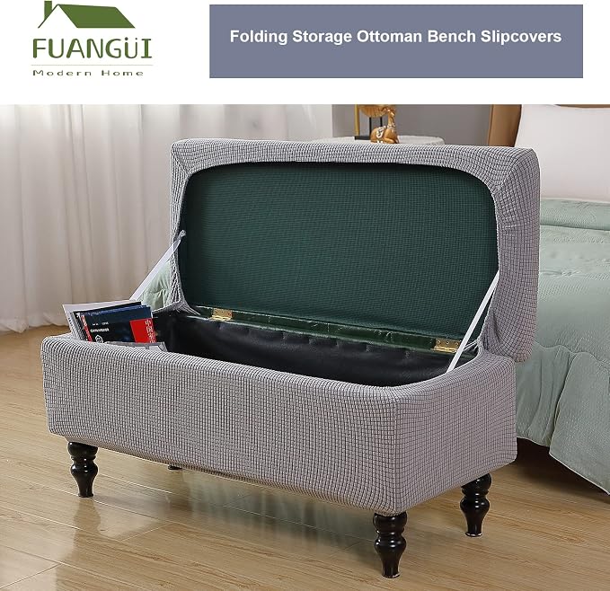 FUANGUI Ottoman Cover Slipcovers Rectangular Folding Stretch | Storage Bench Footrest Sofa Stool Covers Footstool Protector with Elastic Bottom, Removable Washable,Medium