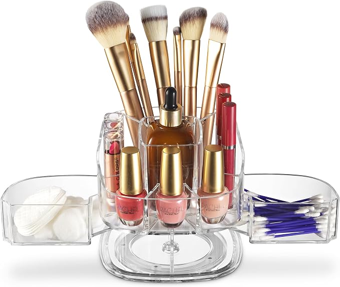 Masirs Small 360 Rotating Makeup Organizer, 5 Compartments, Square Clear | Small 360 Rotating Makeup Organizer, 5 Compartments, Acrylic Mini Lazy Susan, Vanity Bathroom Counter, Square Clear