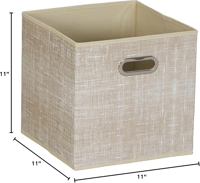 Household Essentials 6 Pack Fabric Storage Bins with Handle, Tan Mix