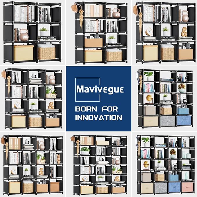 Mavivegue Book Shelf, 18 Cube Storage Organizer, DIY Bookcase, Metal Cube Bookshelf, Cubbies Closet Storage Organizer Shelves for Bedroom,Living Room,Home,Office