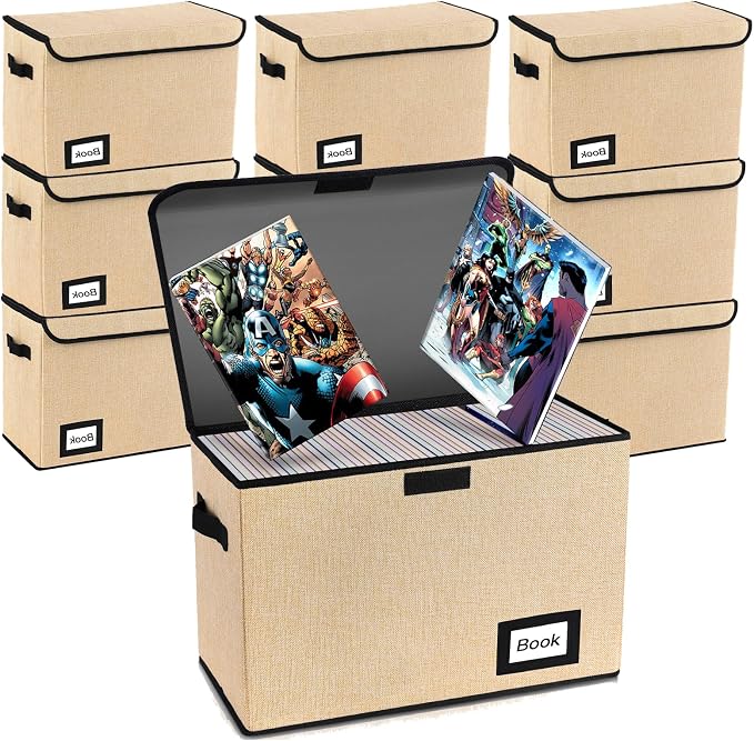 10 Pack Comic Book Storage Box 15.8" X 7.8" X 11.8", Collapsible Holds 160-180 Comic Book Organizer Heavy Duty Bin Container Holder Shelf (Yellow)