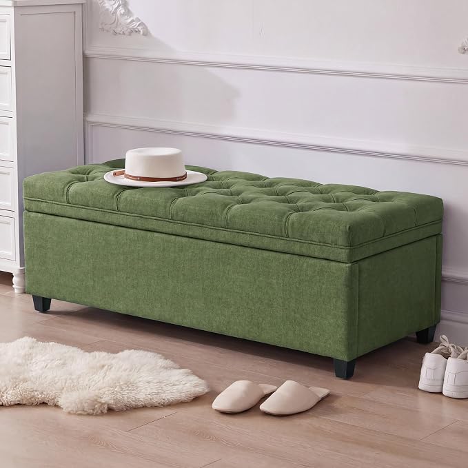 Mangodan 50 Inch Large Storage Ottoman, Tufted Ottoman with Storage | End of Bed Ottomans for Living Room, Bedroom, Modern Entryway Benchs