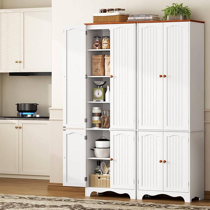 Function Home 72" Kitchen Pantry Cabinet, Freestanding Storage Cabinets, Tall Food Pantry with Doors and Adjustable Shelves, Utility Floor Cabinet for Kitchen Dining Room Living Room, White