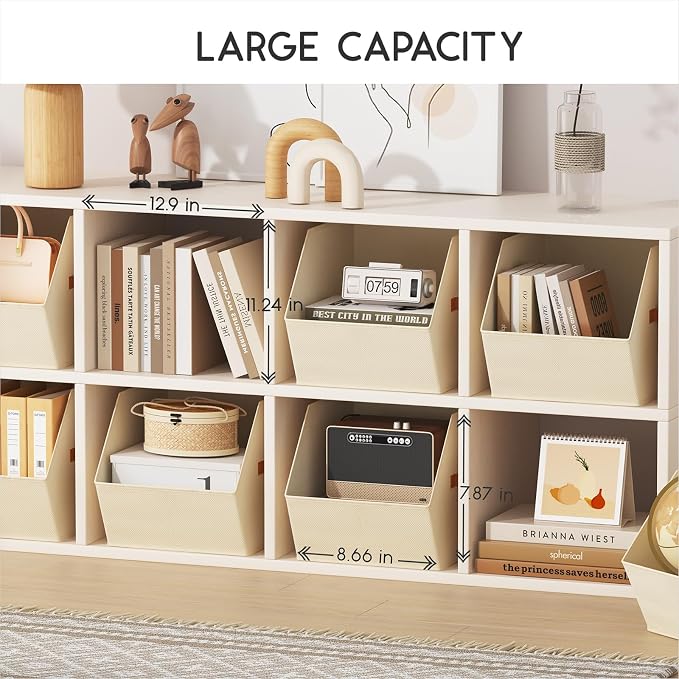 Homsorout Large Closet Storage Cubes - Closet Storage Bins with Dual Handles for Clothes, Towels, Toys, Shelf Organizer Bins for Bedroom, Nursery, Shelves, Small Spaces, Beige, 4 Pack