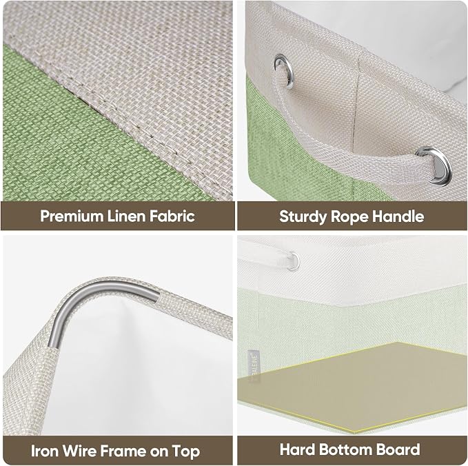 BALEINE 2 Pack Fabric Closet Storage Bins for Shelves, Linen Closet Organizers and Storage, Decorative Baskets for Organizing, Shelf, Clothes, Home, Office (Green, 15''x11''x9.5'')