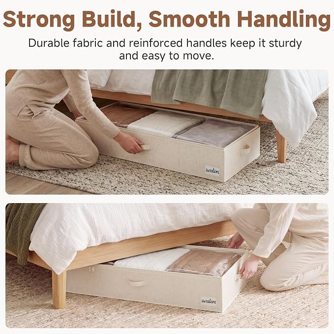 StorageWorks Under Bed Storage Containers - Extra Large Underbed Storage with Handles and Label Holder, 2 Pack Ultra-thick Fabric Underbed Bins, Closet Organizer for Clothes, Blankets, Sweater