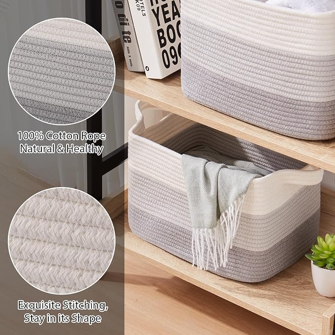 OIASKET Storage Baskets for Organizing, Woven Baskets for Shelves, Rectangle Decorative Organizer for Storage Clothes, Toy, Books, Towels Nursery Bins 3 Pack (Gradient Grey, 15.75"x11.8"x9.85")