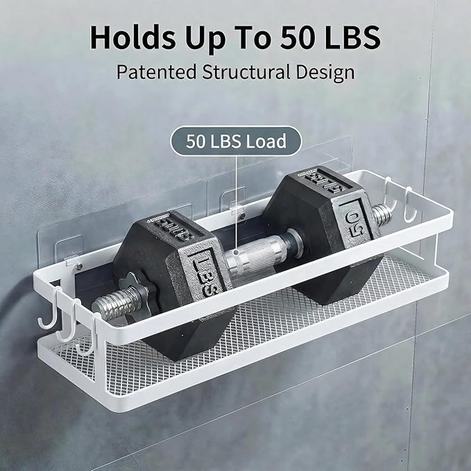 PUSDON 2-Pack 16.5" Extra Long Slim Shower Caddy, Adhesive Wall Mount Bathroom Organizer, Rustproof Open Frame Mesh Spice Rack for Kitchen, Holds 50LBS - White, Guardrail