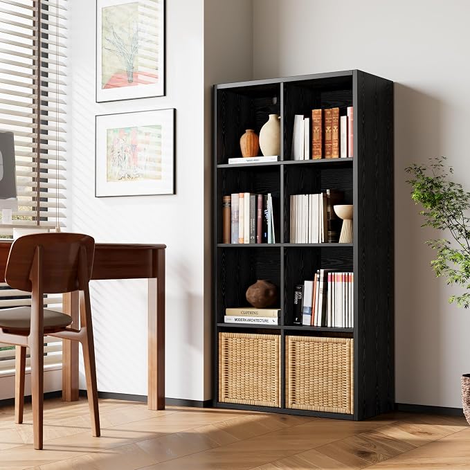 IRONCK 8-Cube Storage Organizer, Reversible Vertical Bookshelf, Black | 8-cube reversible shelf organizer. Bookshelf or TV stand. Extra-thick frame, FSC certified. Anti-tip.