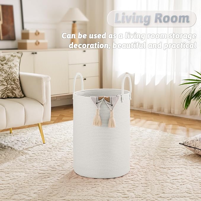 Artfeel Laundry Basket,Woven Cotton Rope Laundry Hamper,80L for Decorative Storage of Dirty Clothes,Toys and Blankets in Bathroom,Baby Room and Living Room