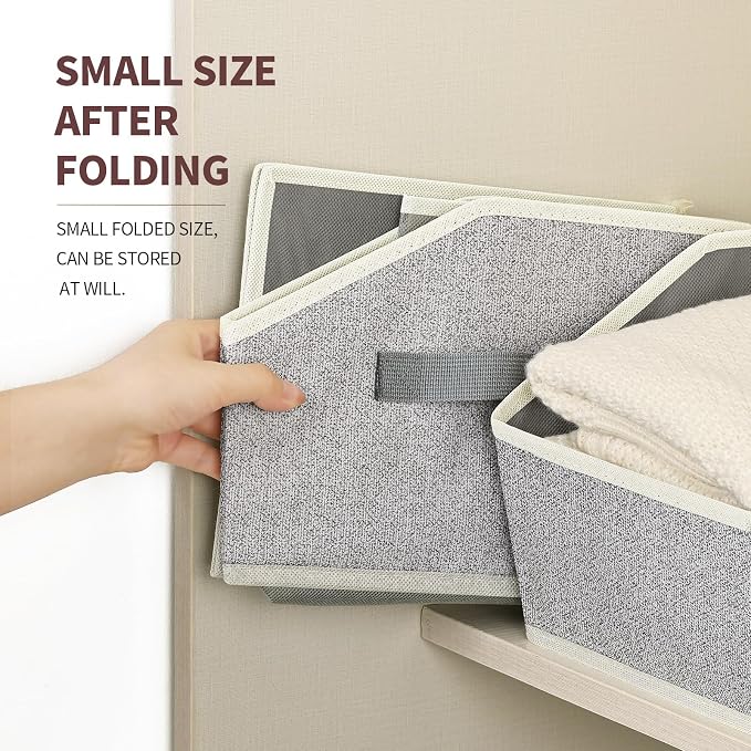 Homsorout Trapezoid Closet Shelf Organizer - Large Baskets for Organizing, Storage Baskets for Shelves, Cubbies Storage Bins for Clothes, Books, Blankets, 4 Pack, Light Gray