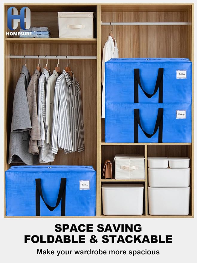 HOMESURE Supports 200lbs Heavy Duty Moving Bags - Strong Zipper & Wrap-Around Handles - Water-Resistant Storage Totes, Durable Alternative to Moving Boxes - 12 Pack - Sky Blue