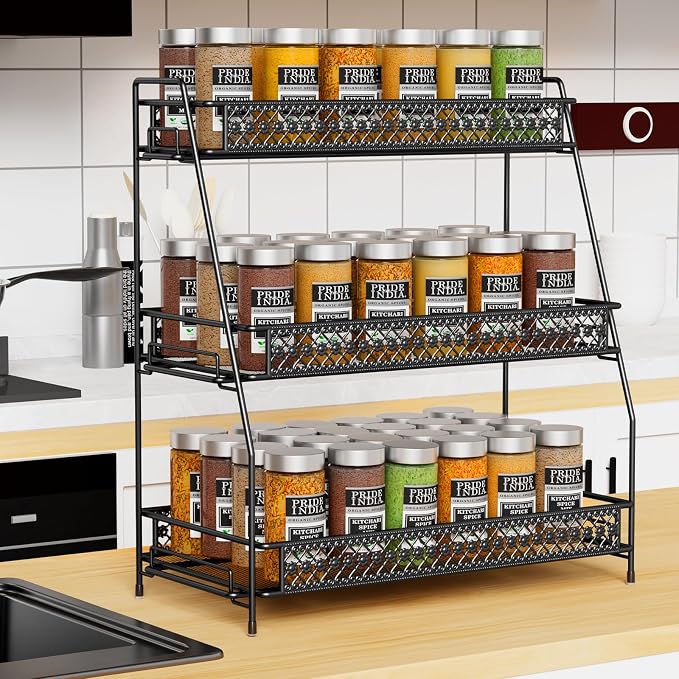 Vintage 3 Tier Spice Rack Organizer for Kitchen Counter, Bathroom Counter Organizer, 3 Tier Bathroom Counter Organizer for Spices Makeup Perfumes, Retro Countertop Organizer