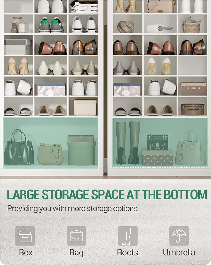 Hzuaneri 11 Tiers Shoe Storage Cabinet, Tall Shoes Cabinet with Cubby | Freestanding Wooden Shoe Organizer, 30-33 Pairs, Shoes Cubby Organizer for Entryway, Bedroom, White SR39303X