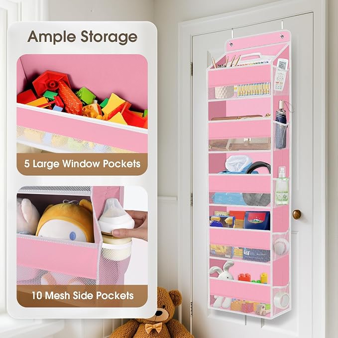 1Pack Over The Door Organizer Large Capacity Hanging Storage Room Organizer | 40 lb Capacity, Ultra-Sturdy, Foldable, Mesh Design with Clear Window, Space-Saving Organizer for Pantry, Nursery & Closet