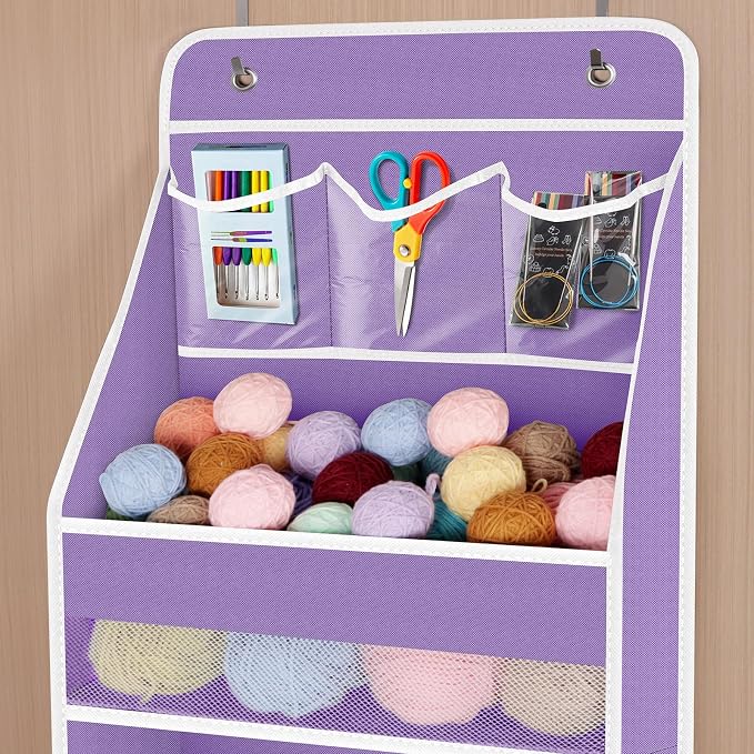 Univivi Fabric Over the Door Organizer for Baby Nursery, Purple, 6-Shelf | Door Storage with Large Capacity Breathable Mesh Pockets, Over Door Hanging Organizer for Baby Essential, Bedroom, and Dorm