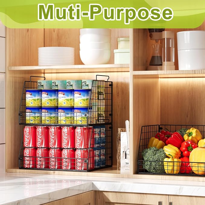 Jakyitvi 3 Pack XXL Stackable Wire Baskets, Large Storage Bins for Onion, Potato, Vegetable, Fruit, Snack, Pantry Baskets for Kitchen Cabinet Countertop, Pantry Organizers and Storage Solutions