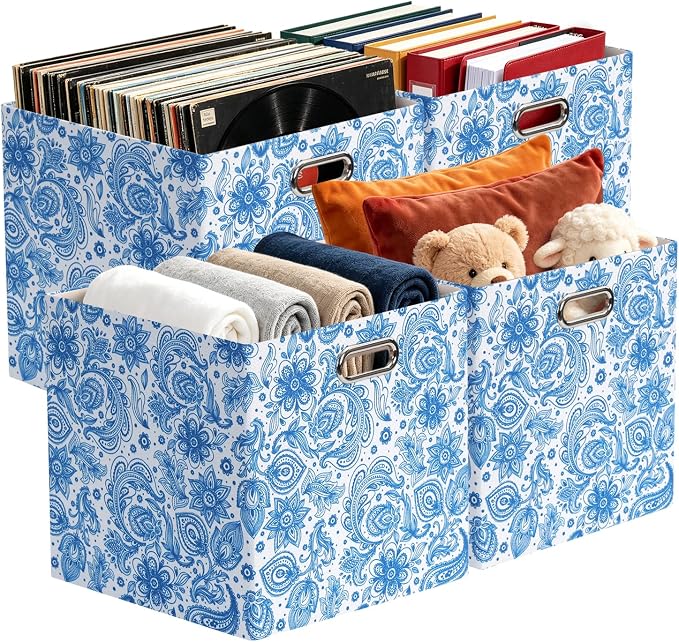 Posprica Cube Storage Bins Fabric Storage Cubes, 13 Inch Collapsible Cubby Storage Bins for Cube Organizer, Decorative Storage Boxes for Shelf Closet Organizer Nursery Toy Storage(Celadon blue)