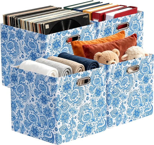 Posprica Cube Storage Bins Fabric Storage Cubes, 13 Inch Collapsible Cubby Storage Bins for Cube Organizer, Decorative Storage Boxes for Shelf Closet Organizer Nursery Toy Storage(Celadon blue)
