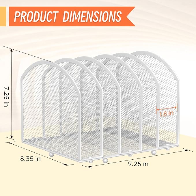 MINDEPOT Desk File Organizer 5 Sections Desktop Organizer File Sorter Office Organization File Folder Holder for Office School & Classroom (White, 5 Section - 1Pack)