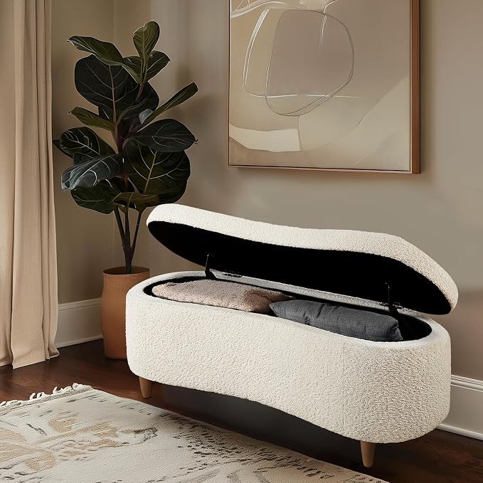 Bailey Boucle-Style Curved Storage Accent Bench