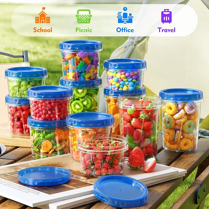 BiuLeon [12 Pack-34/24/17oz Freezer Storage Containers with 3 Different Sizes, Plastic Soup Containers with Lids, BPA-Free Food Storage Containers with Twist Top Lids, Reusable Meal Prep Containers