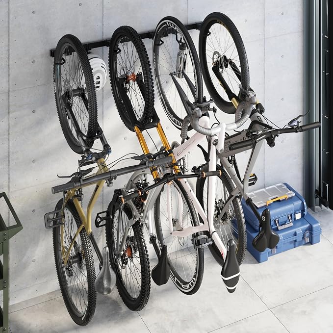 monTEK Enhanced Bike Storage Rack, Adjustable 4-Bike and 2-Helmet Hangers | Customizable for Various Bike Sizes, Heavy-Duty Steel Bike Wall Mount, Max Load 265lbs,for Indoor Bike Storage, 48-in