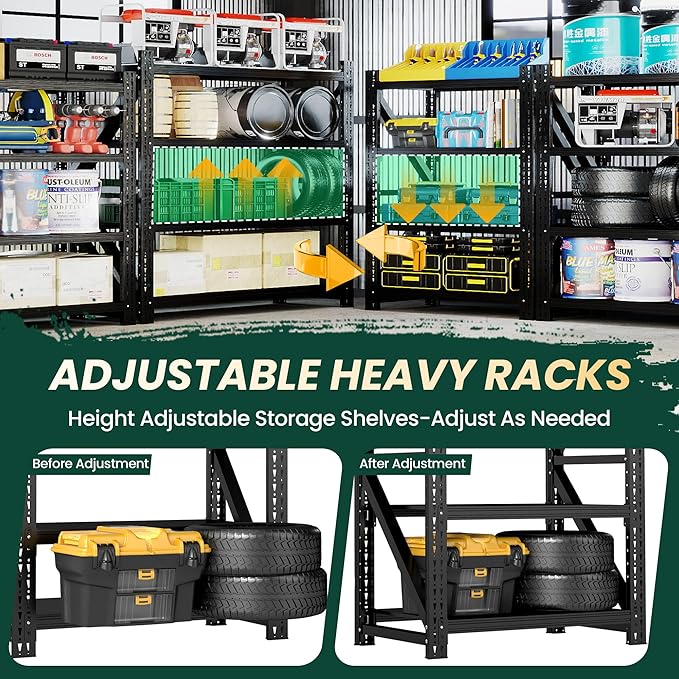 Heavy Duty Garage Storage Shelves, 71" Wide Metal Shelving Unit, 6000LBS Capacity, 4-Tier Adjustable Industrial Rack for Warehouse Basement Shop, 71" W x 24" D x 69" H